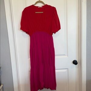 Chic Red and Pink Maxi Dress